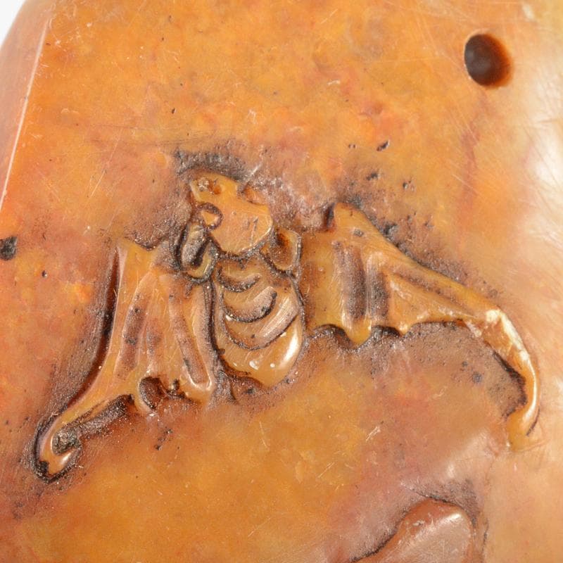 中国　書道具　篆刻　玉石寿山石芙蓉石　月に蝙蝠刻　印材　C　R6650E