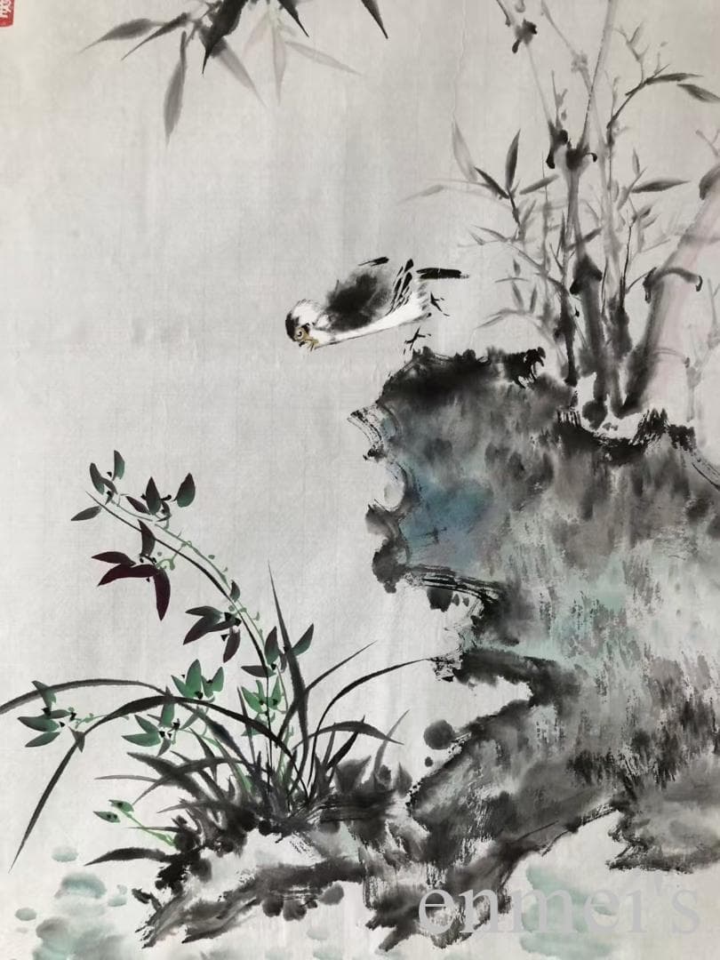 中国古美術・蘭竹之情三尺画芯・董卿印款・水墨画・純手描き・鑑賞用・宣紙・带水印