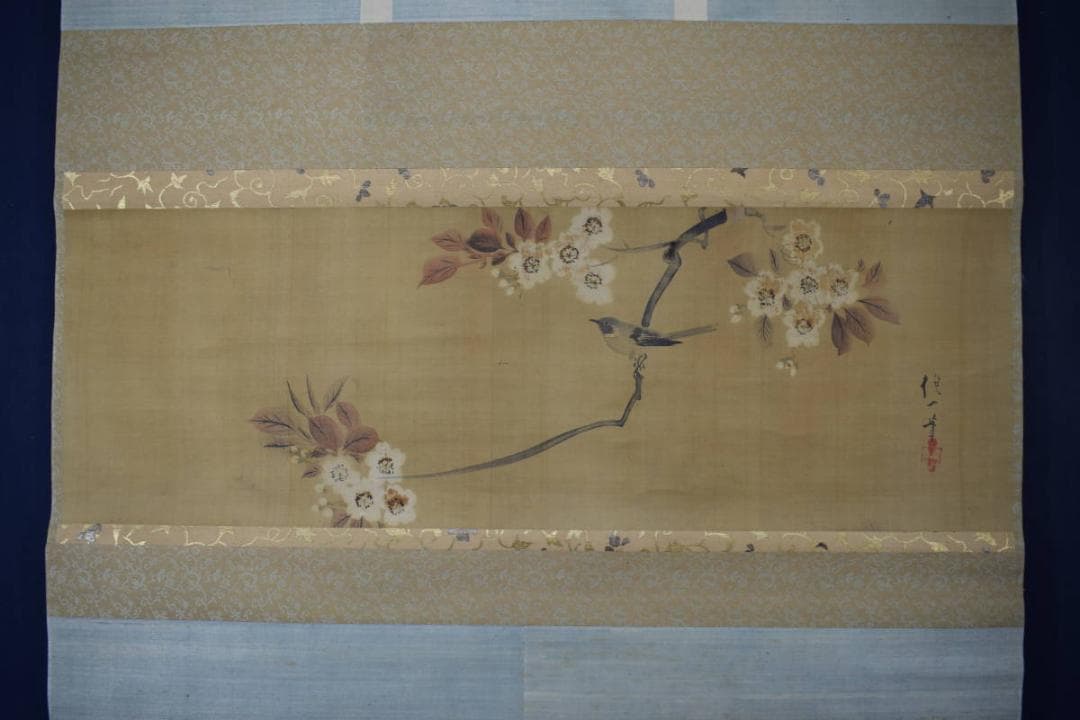 酒井抱一/山桜小禽図/桜に小鳥図/大横物/掛軸☆宝船☆Y-747　JM