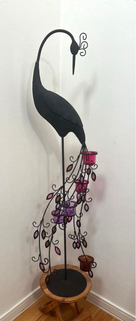 美品　孔雀　アイアン　キャンドルスタンド