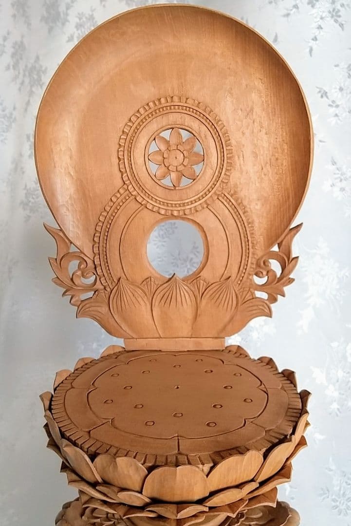 台座+光背 3.5寸坐像用#595 円台 円光 木彫 仏像付属品