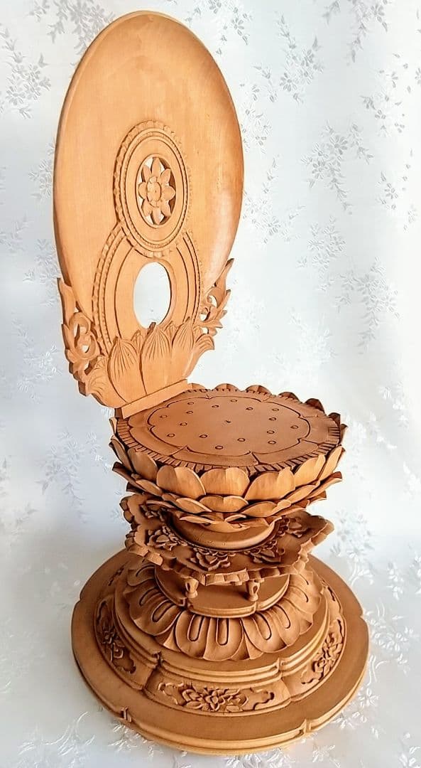 台座+光背 3.5寸坐像用#595 円台 円光 木彫 仏像付属品