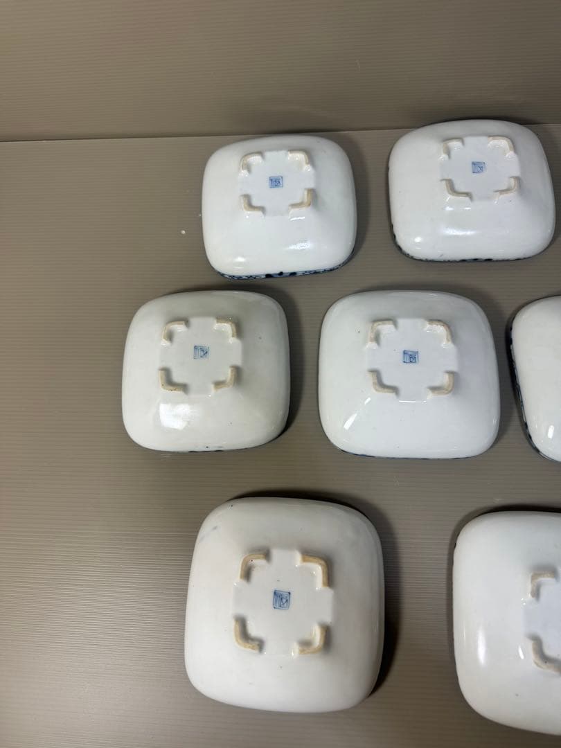 2224 九谷焼　角福　染付山水　中鉢　10客　時代物