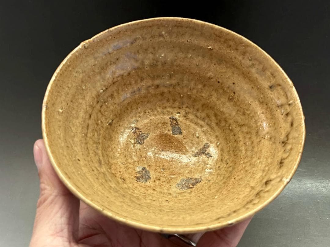 茶碗■コレクター所蔵品！古い伊羅保茶碗 時代物江戸期 仕覆付 時代物 骨董品■