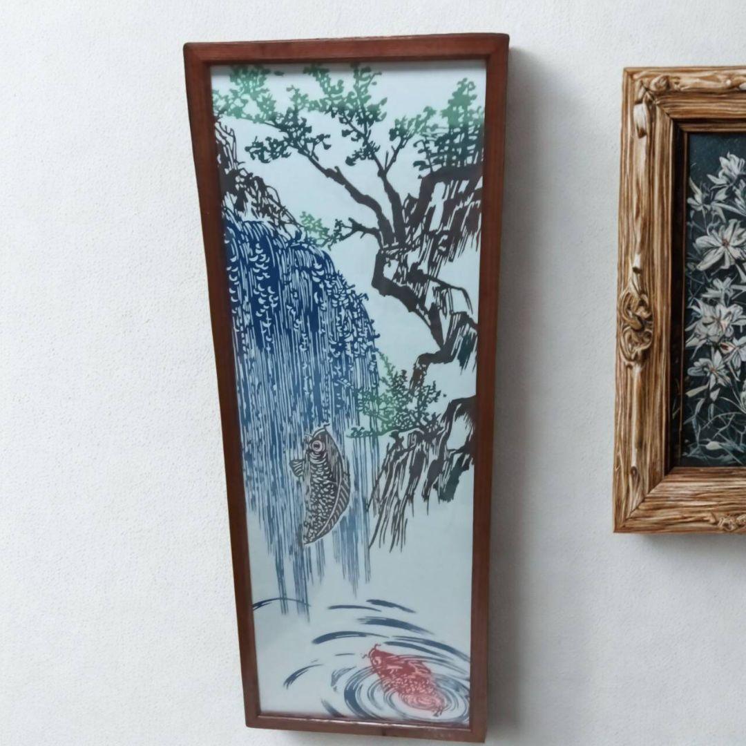 日本画風 掛軸 水の流れと魚