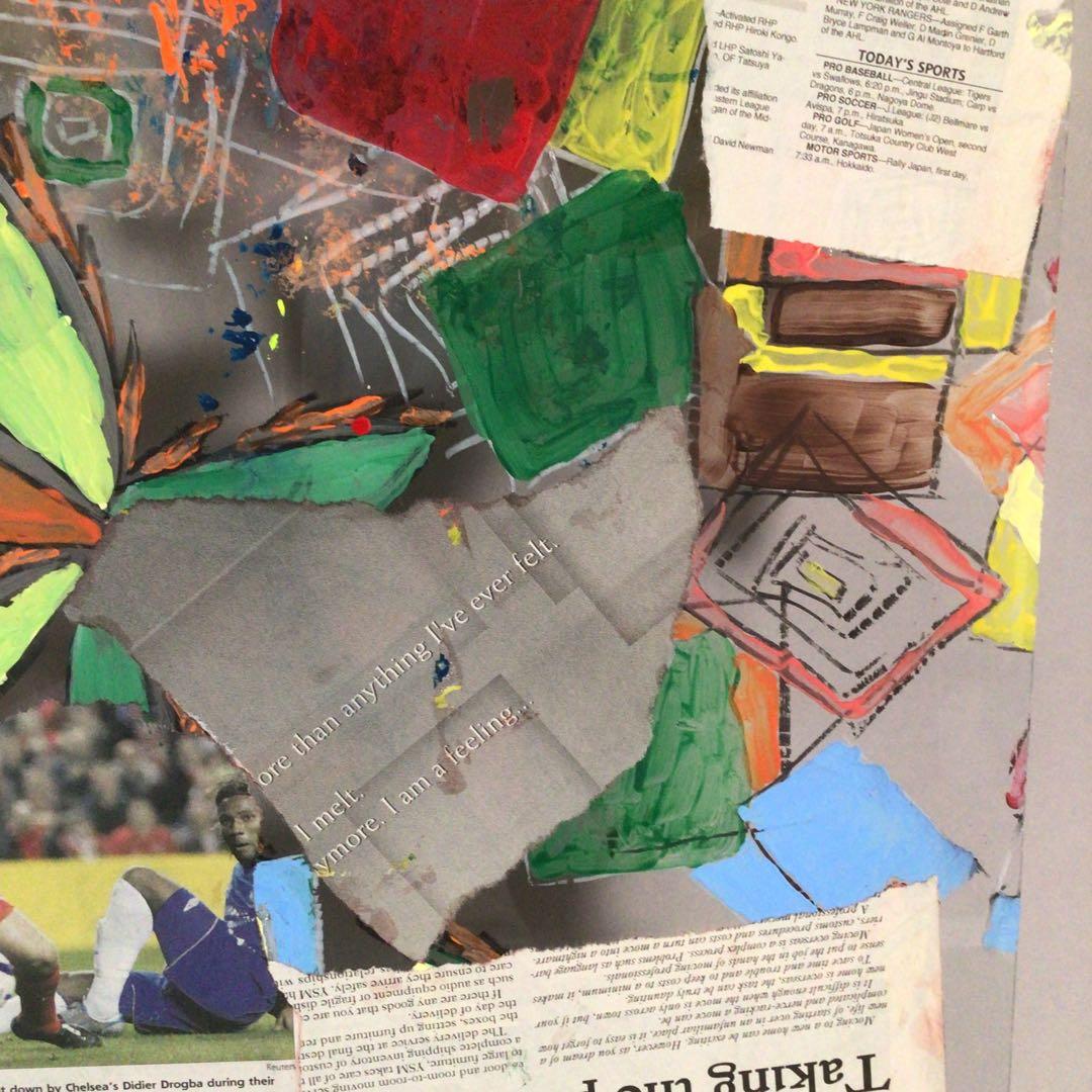 No3716 ガラス絵　荒木敬　「楽描 Ⅱ」紙箱付　コラージュ　抽象画　送料無料