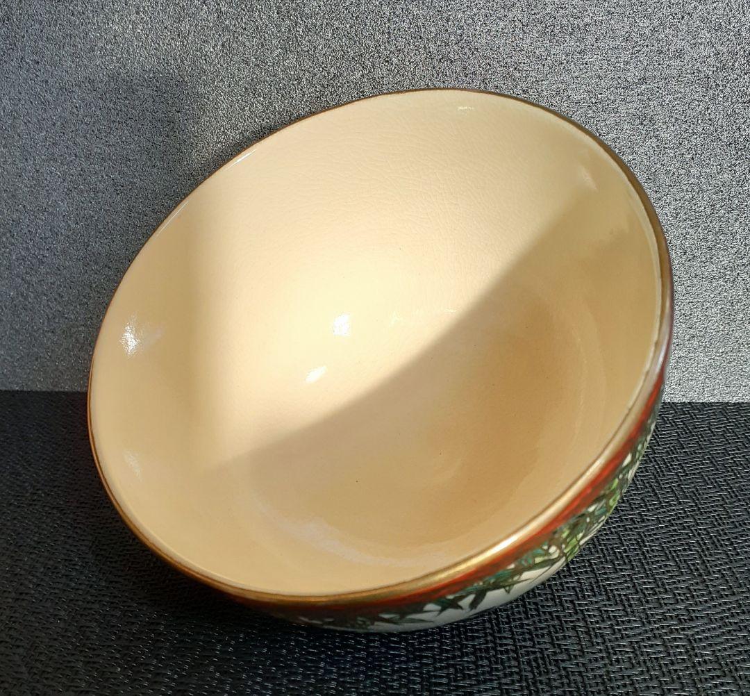 京薩摩　【岡田暁山】造　金彩色絵　竹に花の図　茶碗　共箱　茶道具　茶器