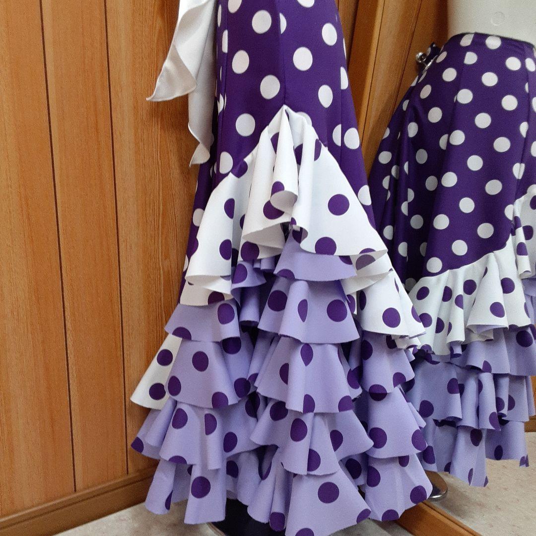 フラメンコ衣装　☆ファルダのみ　紫/白/藤色ファルダ