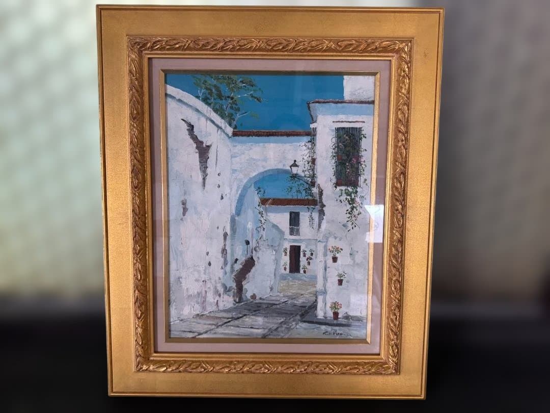 森下一夫　油彩画 F8 青空と白壁の風景