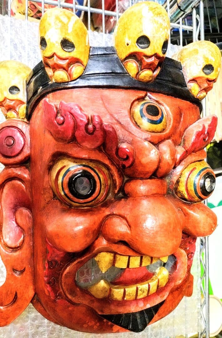 木彫★カーラ・バイラヴァ(マハーカーラ)シヴァ神 壁掛けお面★ネパール・インド