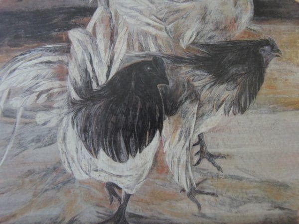 松井和弘、【群鶏（あさ図）】、希少な額装用画集より、状態良好、新品額装付