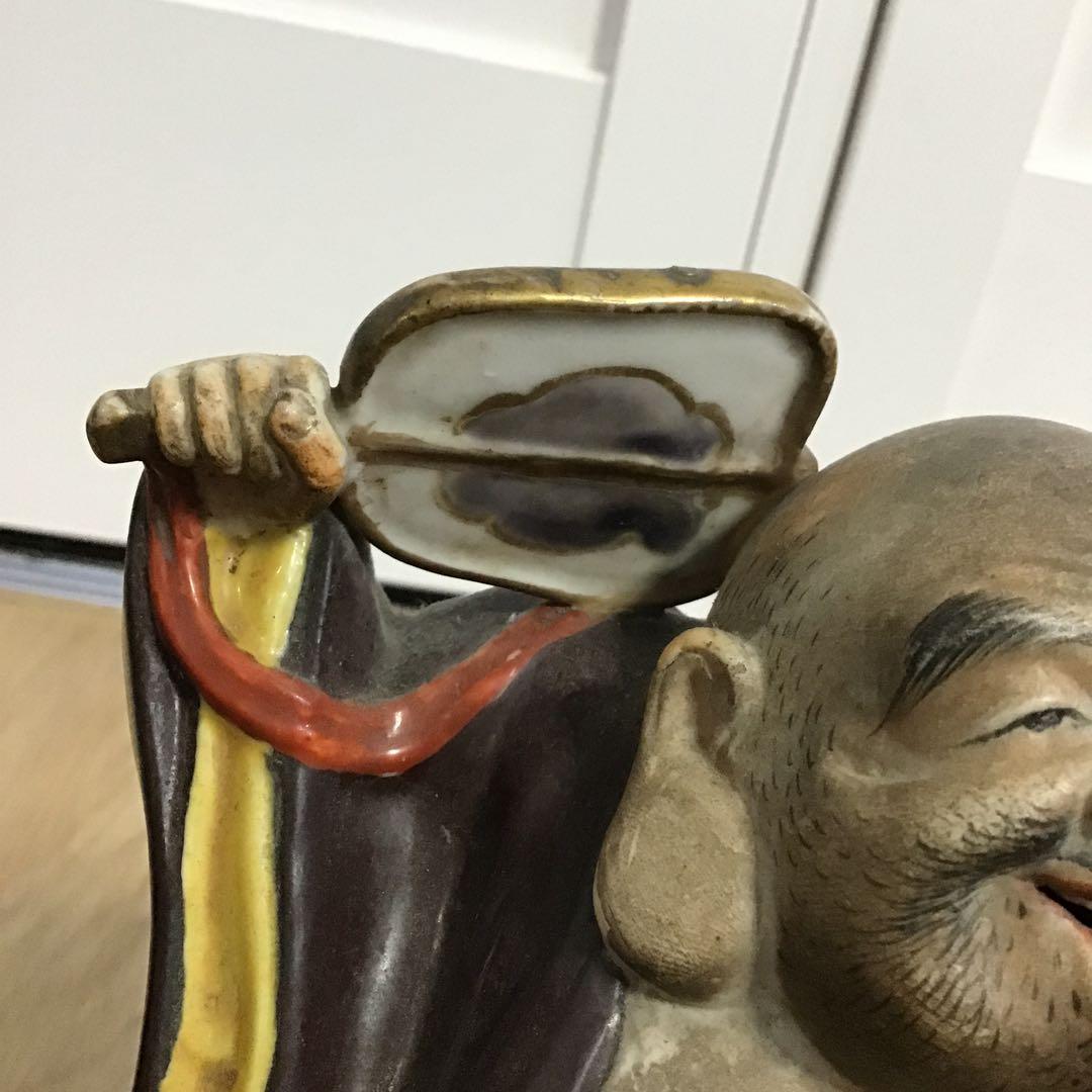 明治時代　九谷焼　布袋様　布袋さま　置物　縁起物　招福　商売繁盛