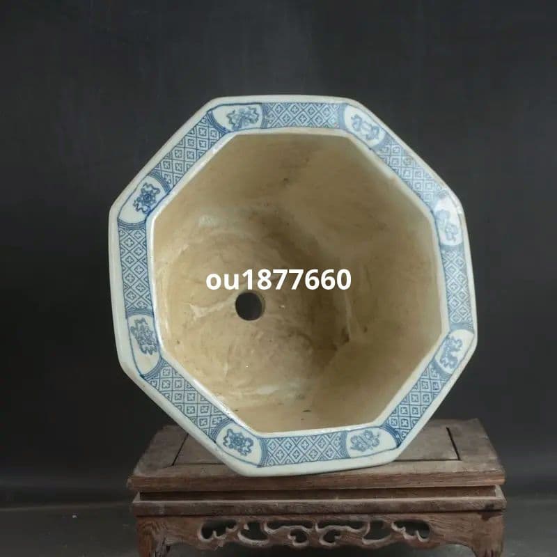 八方青花亭台楼高足鉢 盆栽鉢 植木鉢 多肉植物鉢 小品盆栽鉢 山野草鉢