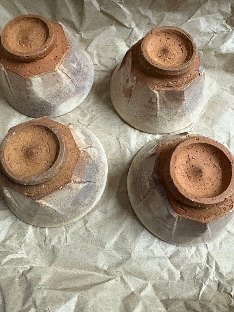 萩焼 粉引 面取 小さめの茶碗10セット