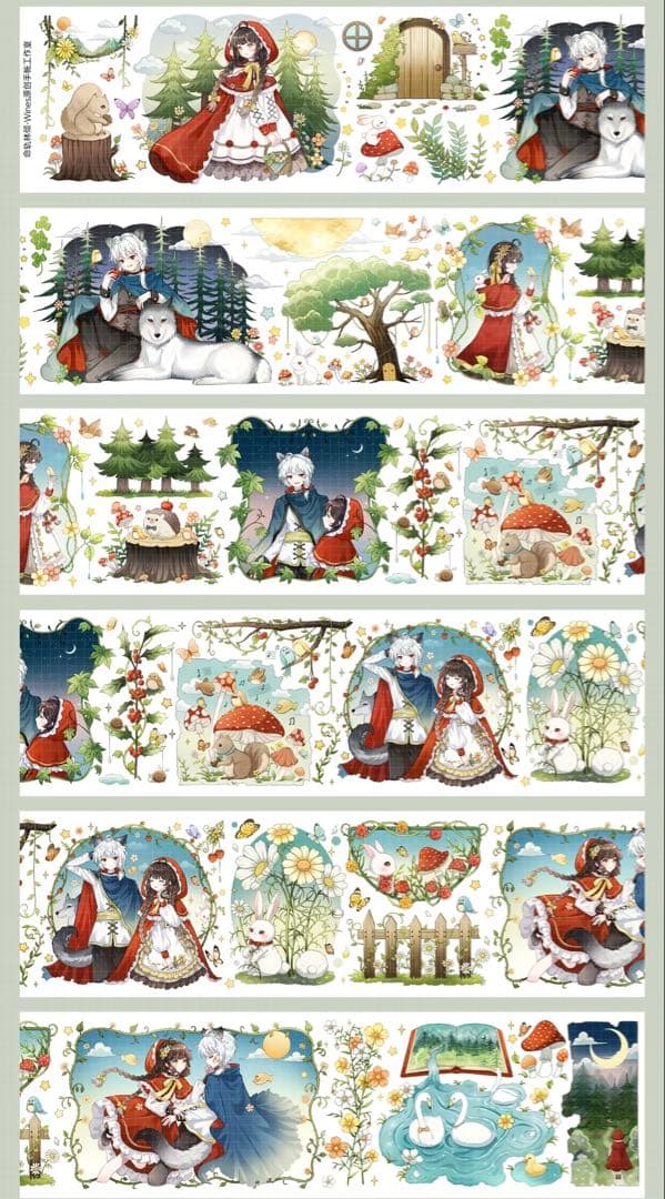 【9064】海外　マスキングテープ　3/5/巻　貝殻光人物系　赤ずきん　童話