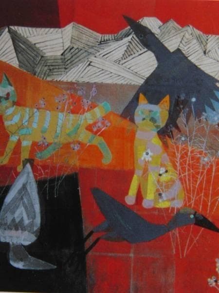 堀 文子、楽しい仲間、希少な額装用画集より、新品高級額、額装付、状態良好