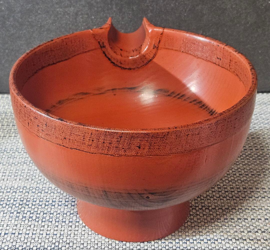 天然木　くり貫き造　朱漆塗　根来仕上　口縁布張　片口椀　酒次　酒器　未使用品！