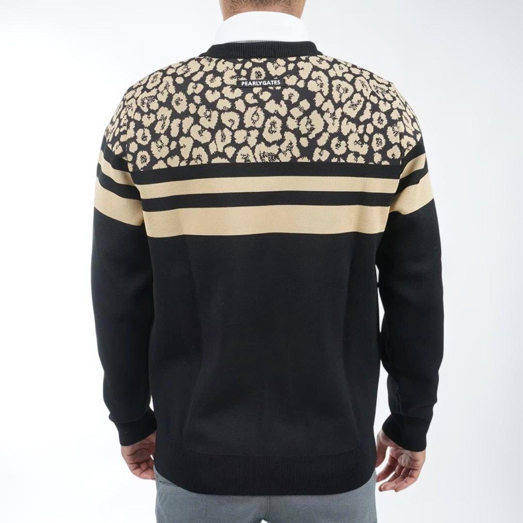 PEARLY GATES 光栓34レオパード柄セーター6/XL 黒 新品タグ付き