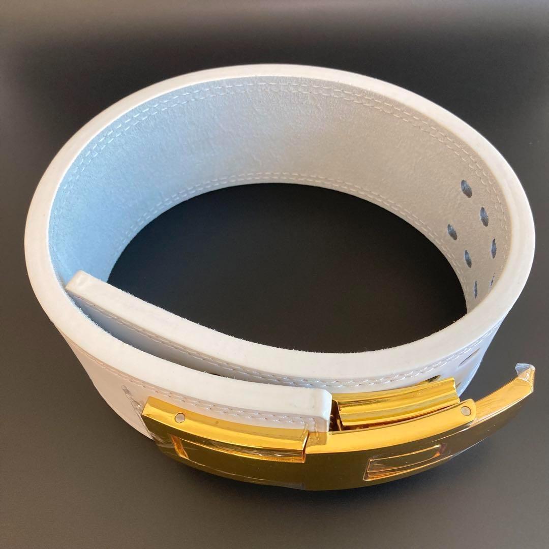 パワーベルト 本革 レバーアクション XLsize 可変式 WHITE/GOLD