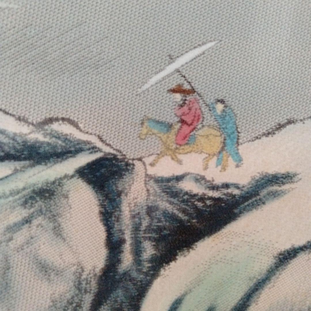 中国骨董水墨画名作【故宮博物院国宝唐寅山水名作刺繍複製、最高級錦緞真絲掛軸】新品