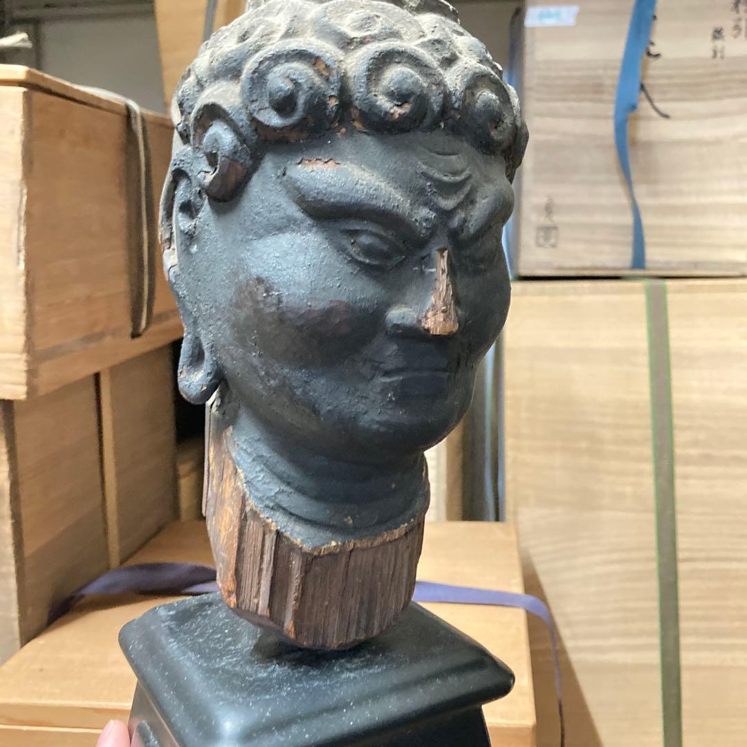 室町〜江戸時代　不動明王像　仏頭　木彫