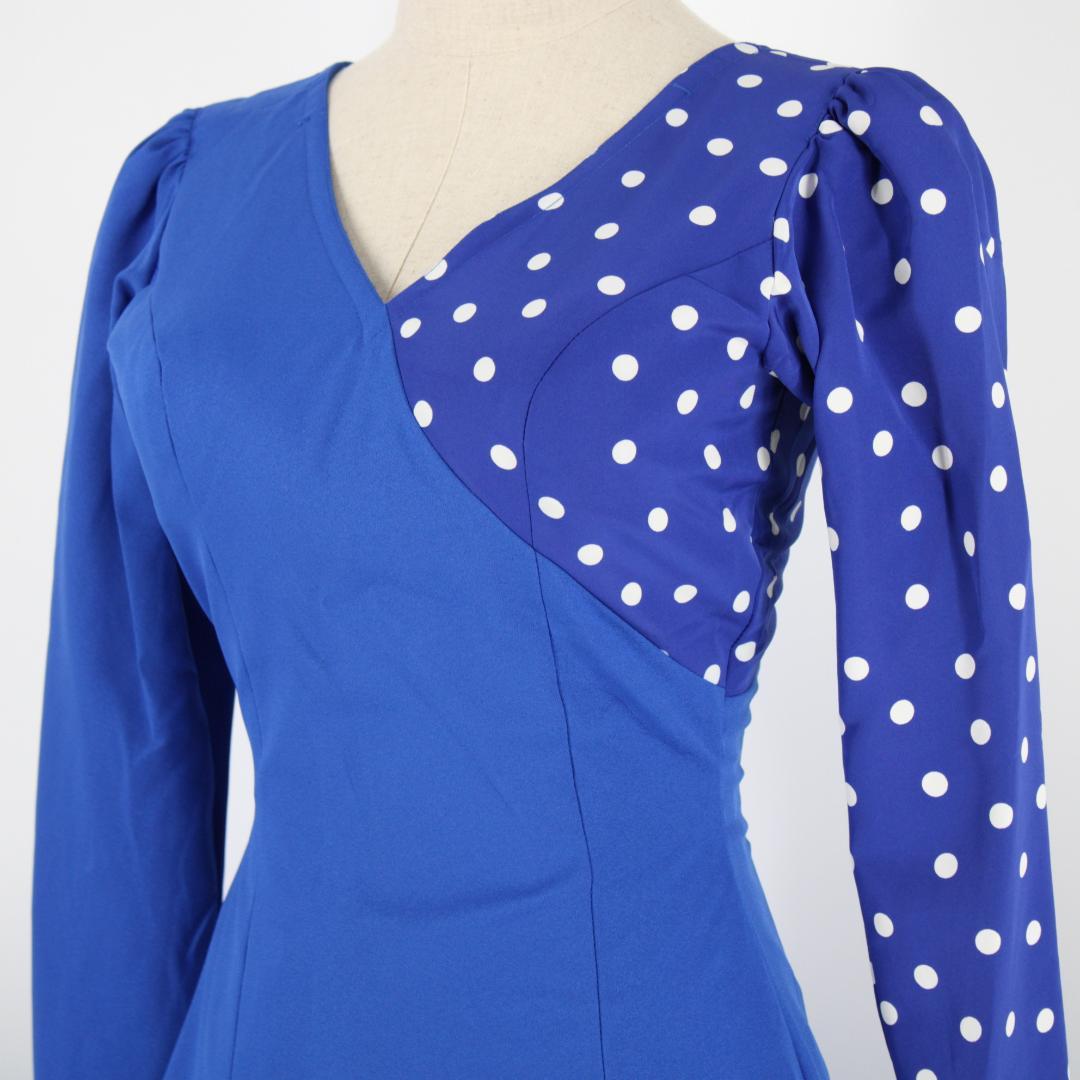 【美品 日本製 フラメンコ衣装】ブルー×ドット naja ワンピース ドレス