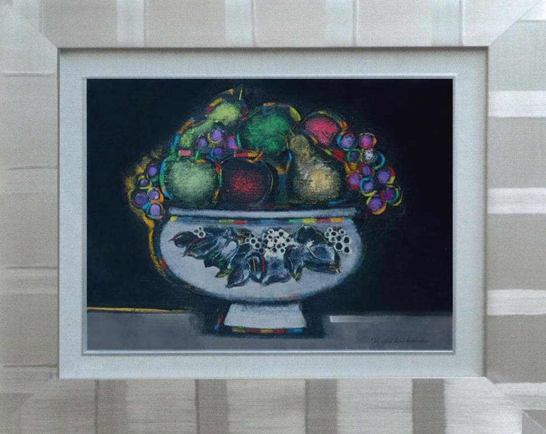 油絵 菅家令子 絵 絵画インテリア額付(白) uF6-062004 静物 果物器