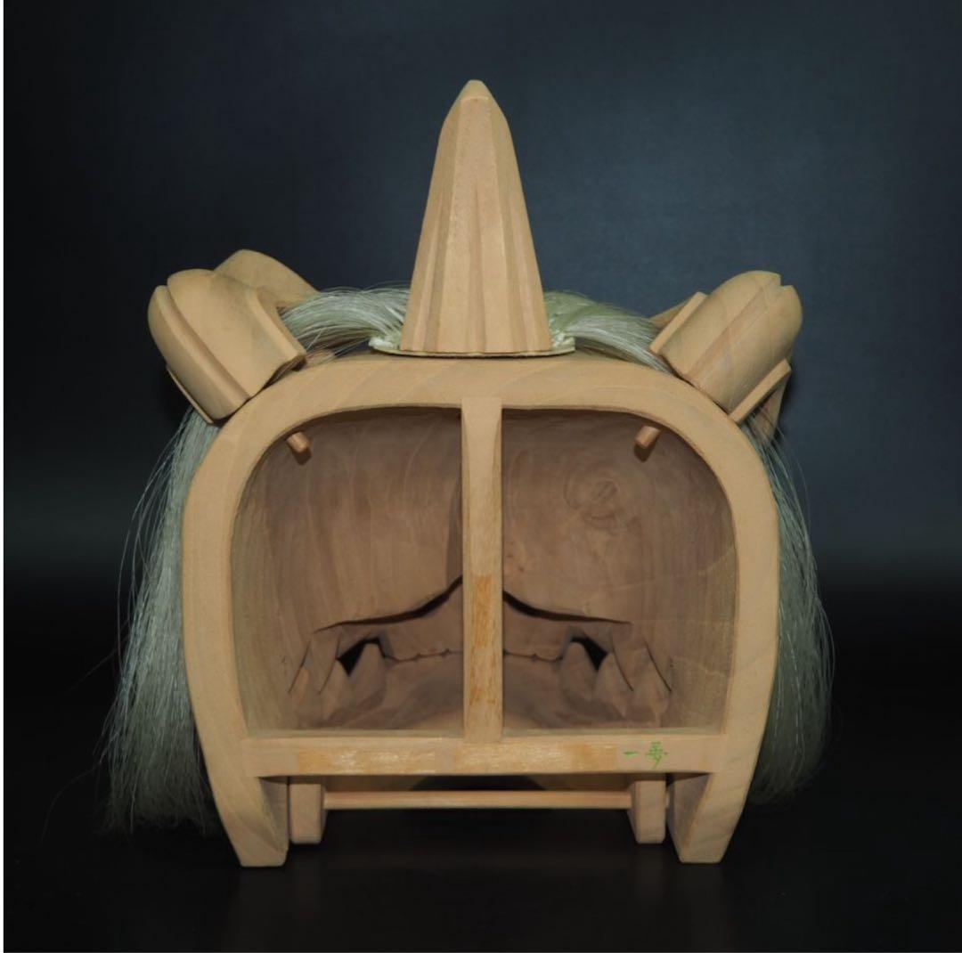 送料無料　富山県無形文化財　横山一夢作　木彫獅子頭　共箱共布作歴付　日展彫刻家