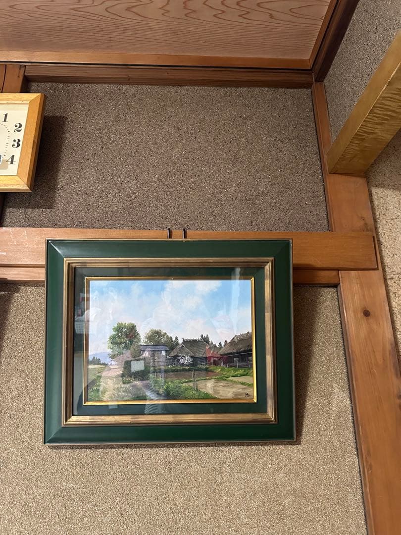 油絵　佐藤忠彦　早春の田舎家（群馬）