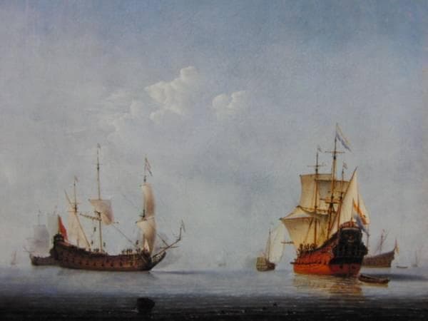 ウィレム・ファン・デ・フェルデ、静かな海に浮かぶ戦艦、希少画集画、新品額装付