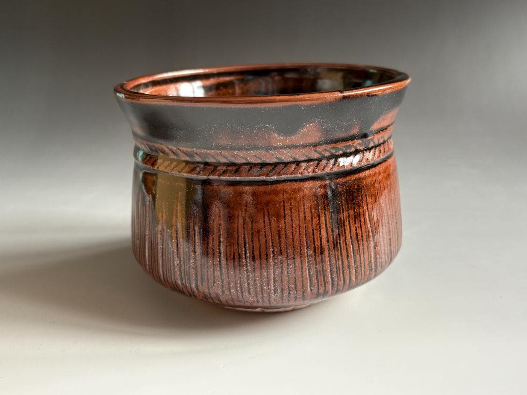 善光作　鉄釉　俵形　建水　茶道具