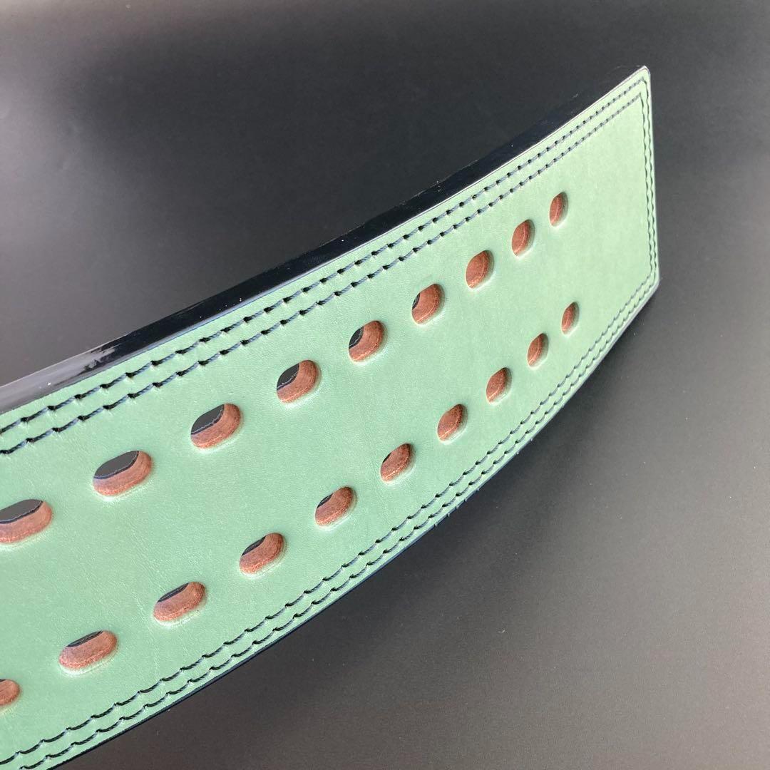 パワーベルト レバーアクション Lサイズ ワンタッチ可変式 本革 緑 黒ステッチ