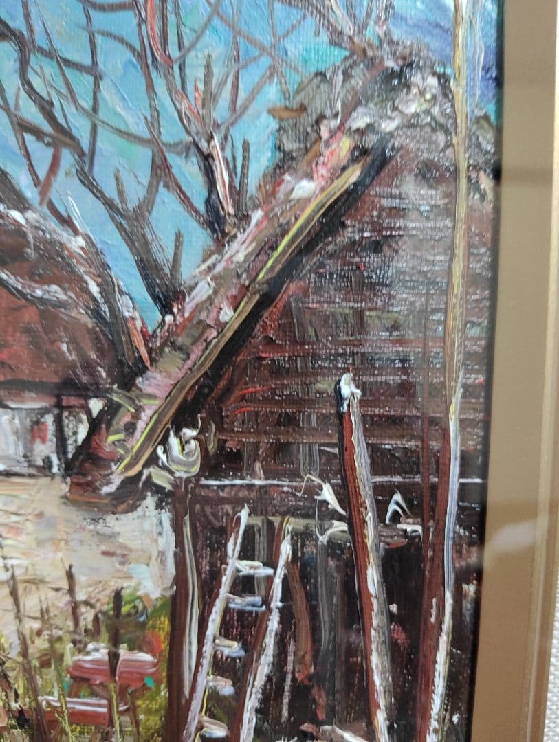 風景画 油彩 尾身周三 「白馬村」