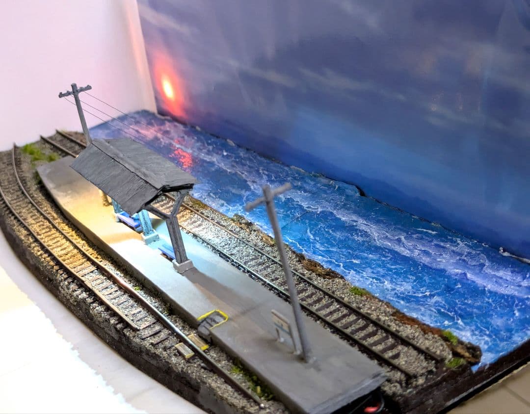 Nゲージ・ジオラマ展示台【海辺の無人駅】