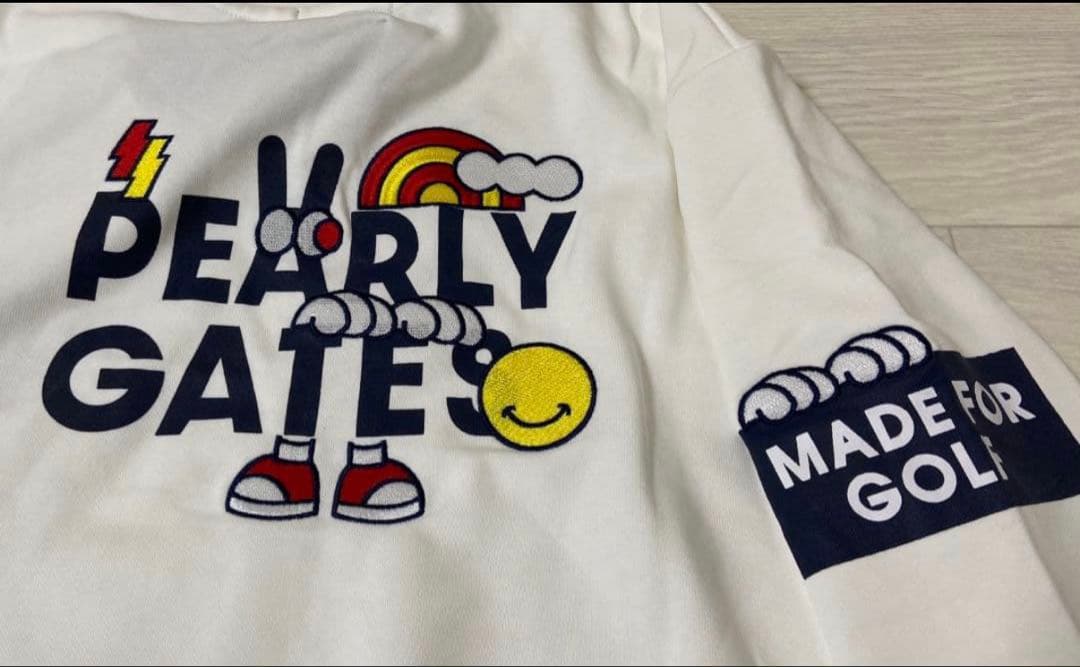 【新品未使用】パーリーゲイツ どうしちゃったPG 日本製 メンズ 白 サイズ5