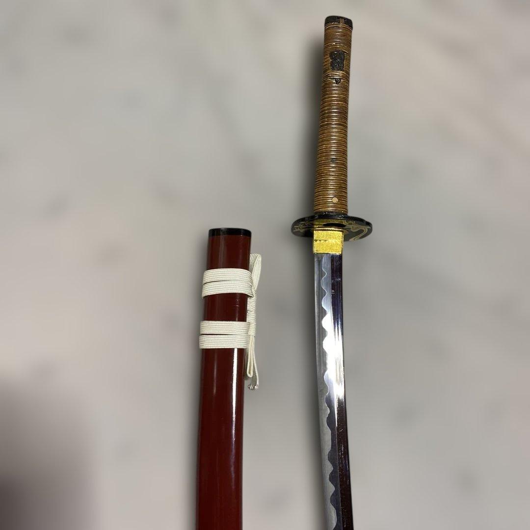 高級模造大刀 藤巻柄 竹笹図木瓜鍔 小豆色呂鞘