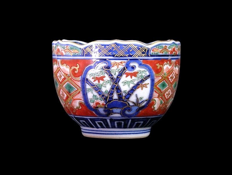 大聖寺伊万里　金襴手　窓絵　松竹梅の図　猪口　５客　E047AS-DCf