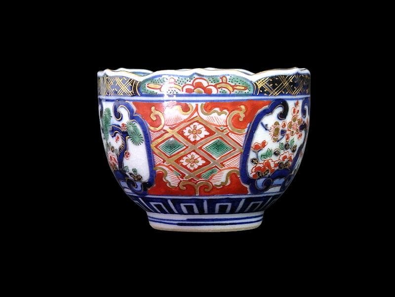 大聖寺伊万里　金襴手　窓絵　松竹梅の図　猪口　５客　E047AS-DCf