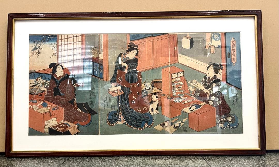 額入り3枚組江戸浮世絵　江戸　一寿斎国貞画　値下げ！