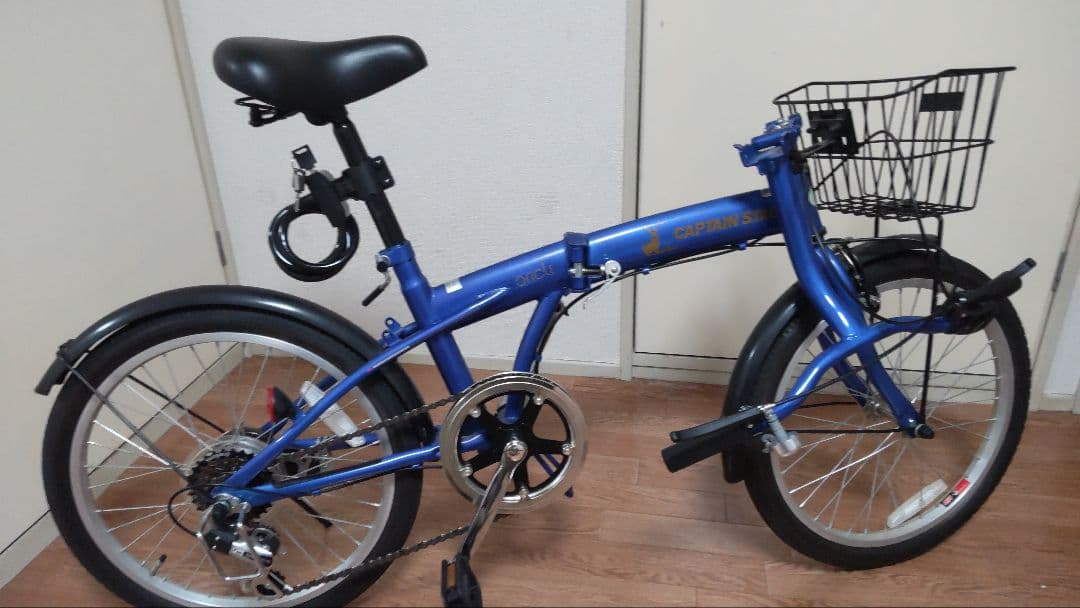 CAPTAIN STAG 折り畳み自転車 青色 前バスケット付 引取限定 愛知県