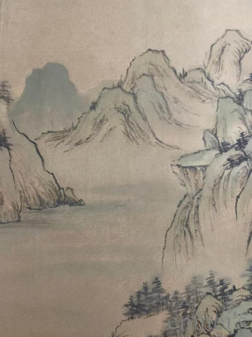 中国古美術【王時敏款 山水図 手描】古書画 正統派 三尺水墨画 掛軸 文房置物