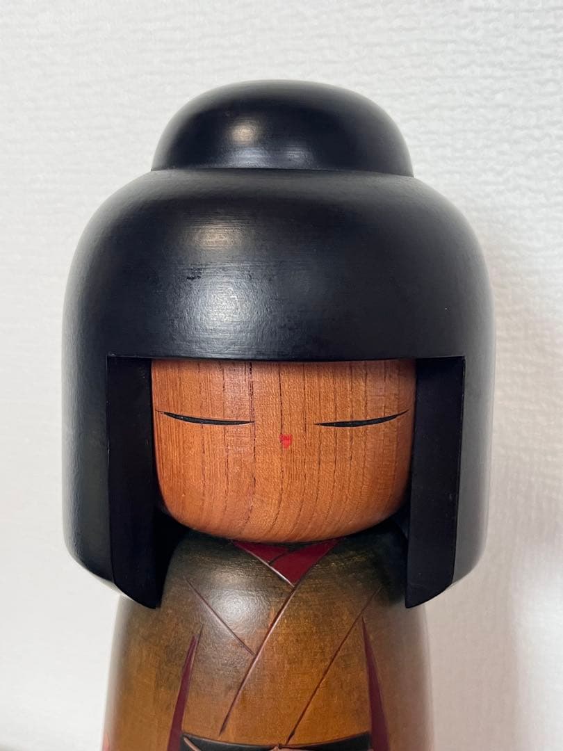 創作こけし 翠崕之作 特大 28cm 越後村上 手描き 牡丹