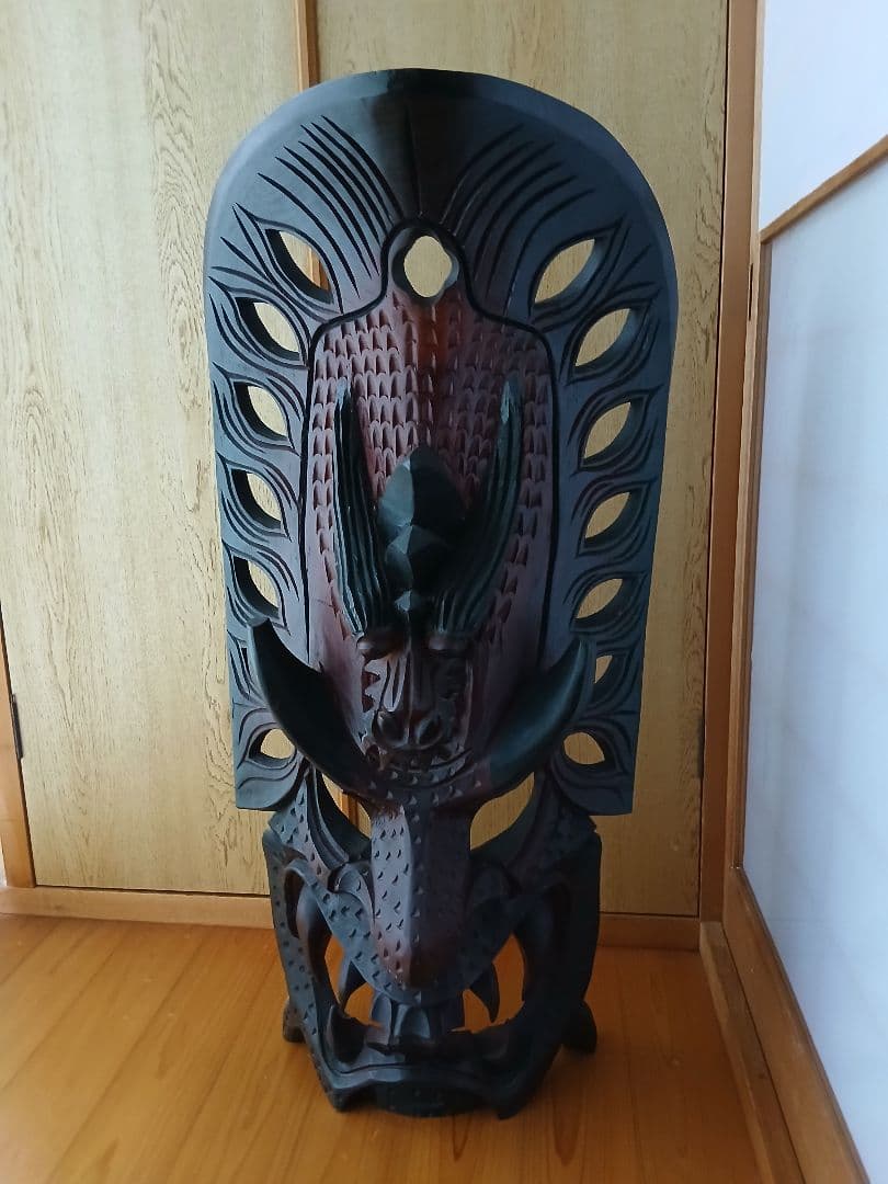 【大迫力】木彫り 仮面 マスク 90cm 壁掛け ティキ インテリア 魔除け