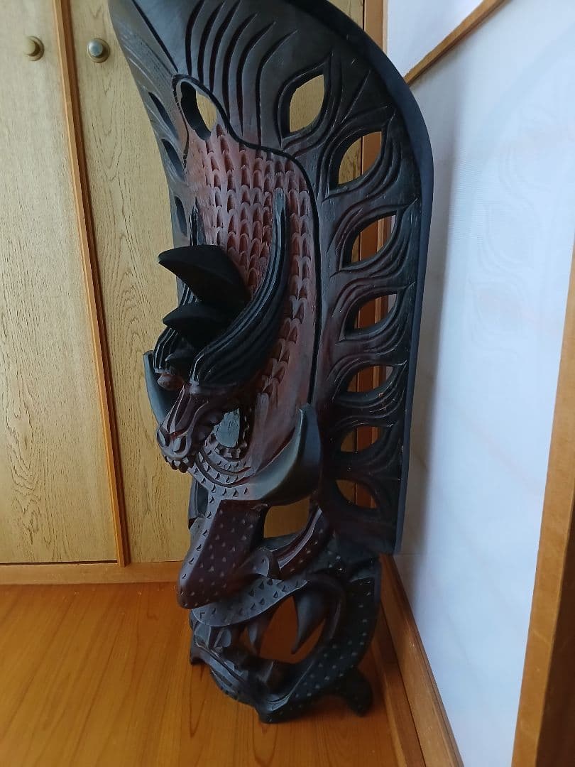 【大迫力】木彫り 仮面 マスク 90cm 壁掛け ティキ インテリア 魔除け