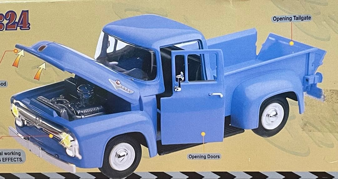 北箱　FordF-100 PickUpミニカーイエロートラックミニカー容器入り