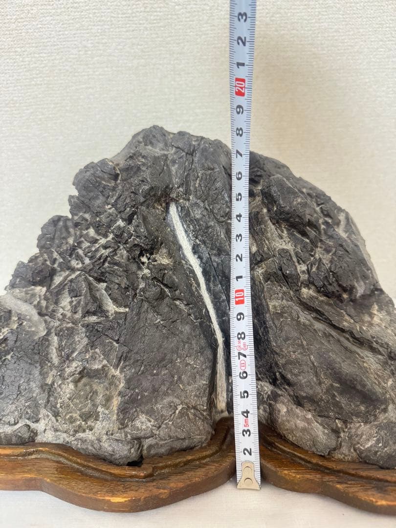 石製 山の形 置物 木製台座付き