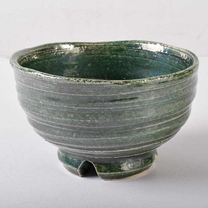 北大路魯山人作　織部焼　於里辺　茶碗　共布共箱　M　R8325