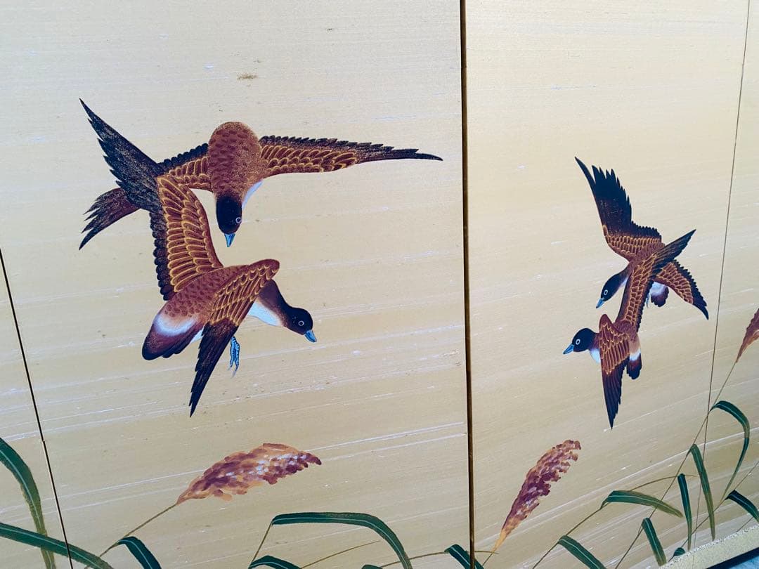 日本画 鳥と草の絵 160cm x 90cm