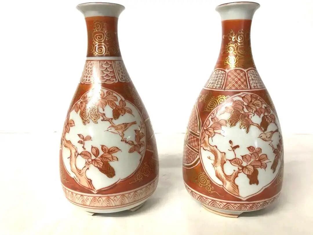 九谷焼　赤絵花鳥文徳利