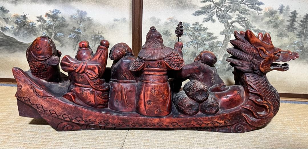 早い者勝ち！おめでたい　招福龍神　七福神のアンティーク彫刻